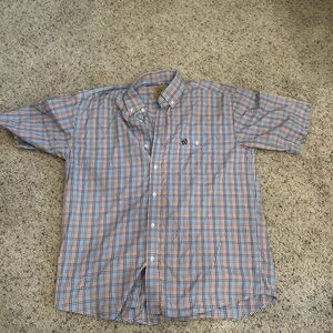 Men's Blue and White Checkered Shirt